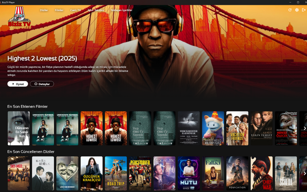BizizTV Windows IPTV Player Arayüzü