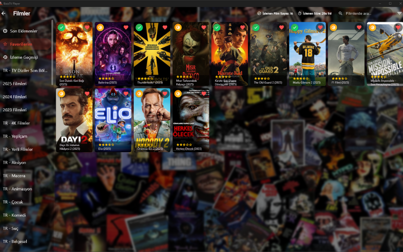 Biziz TV Film Listeleme ve Favoriler Ekranı