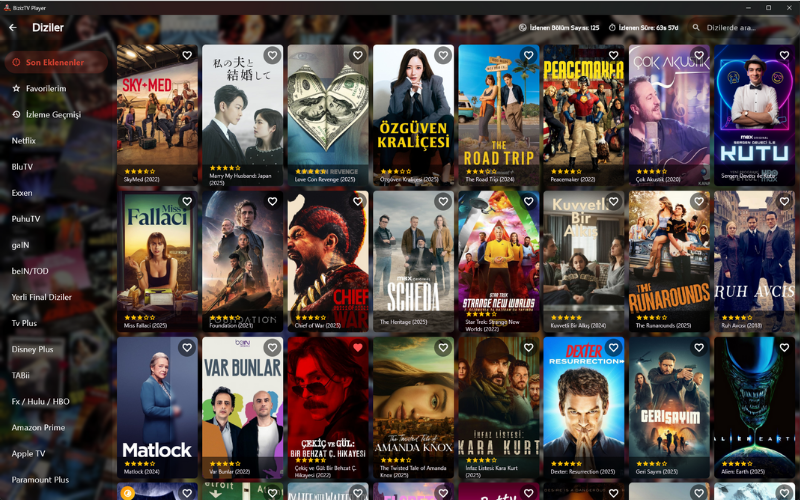 Biziz TV Diziler Listesi ve Modern Arayüz Ekran Görüntüsü
